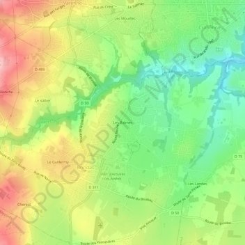 Carte topographique Les Balmes, altitude, relief