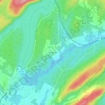Carte topographique Oak Ridge, altitude, relief