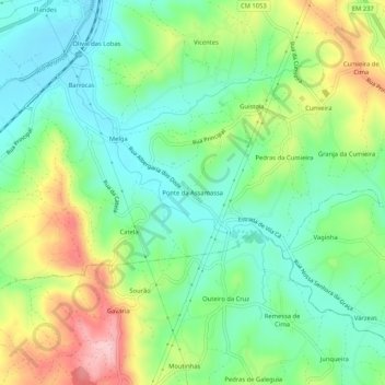Carte topographique Ponte da Assamassa, altitude, relief