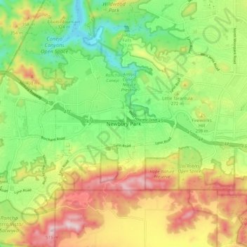 Carte topographique Newbury Park, altitude, relief