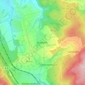 Carte topographique Dasbach, altitude, relief