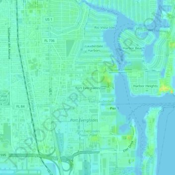 Carte topographique Port Everglades, altitude, relief
