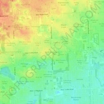 Carte topographique North Farmington, altitude, relief
