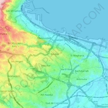 Carte topographique Kouba, altitude, relief