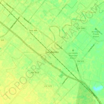 Carte topographique San Benito, altitude, relief