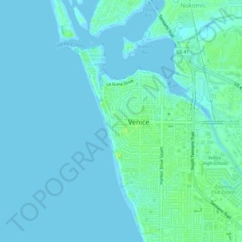 Carte topographique Venice Beach, altitude, relief