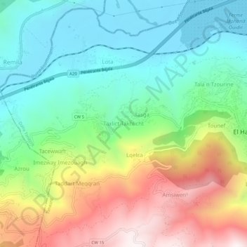 Carte topographique Takhlicht, altitude, relief