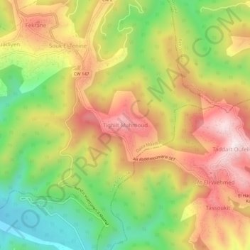 Carte topographique Tighilt Mahmoud, altitude, relief