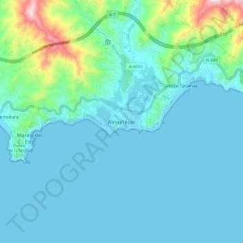 Carte topographique Almuñécar, altitude, relief