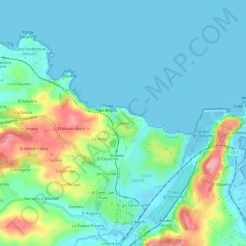 Carte topographique Xivares, altitude, relief