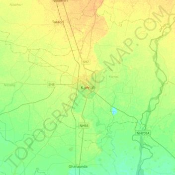 Carte topographique Karnal, altitude, relief