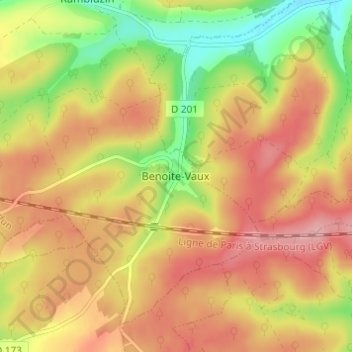 Carte topographique Benoite-Vaux, altitude, relief