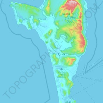 Carte topographique Phú Quốc, altitude, relief