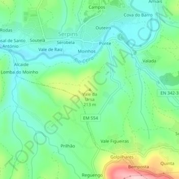 Carte topographique Vale da Ursa, altitude, relief