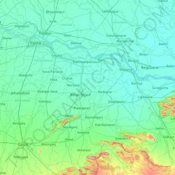 Carte topographique Nālanda, altitude, relief