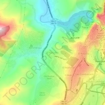 Carte topographique El Hattabia, altitude, relief