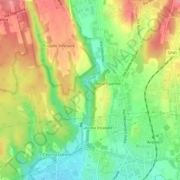 Carte topographique Fontana del Guercio, altitude, relief