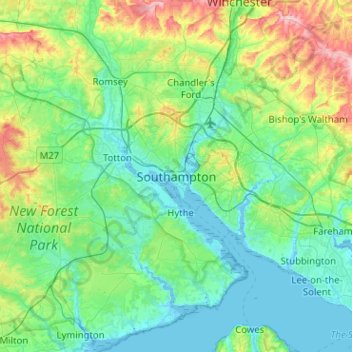 Carte topographique Southampton, altitude, relief