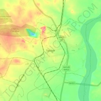 Carte topographique Talcher, altitude, relief