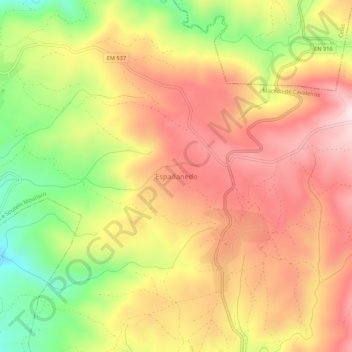 Carte topographique Espadanedo, altitude, relief
