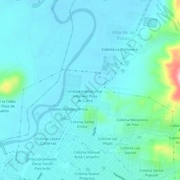 Carte topographique Colonia La Rueda, altitude, relief