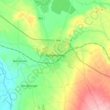 Carte topographique Ballymoney, altitude, relief