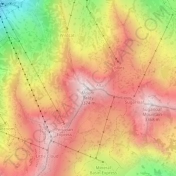 Carte topographique Mount Baldy, altitude, relief