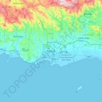 Carte topographique Ponce, altitude, relief