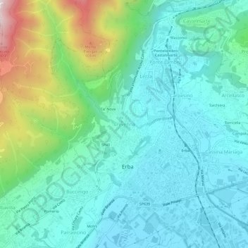 Carte topographique Crevenna, altitude, relief