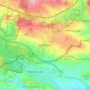 Carte topographique Tettenborn, altitude, relief