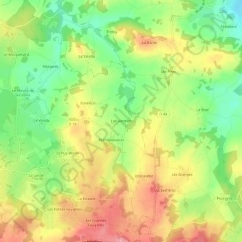 Carte topographique Les Verrines, altitude, relief