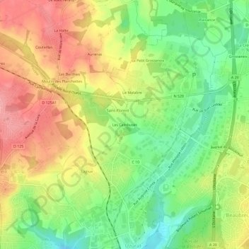 Carte topographique Les Cambuses, altitude, relief