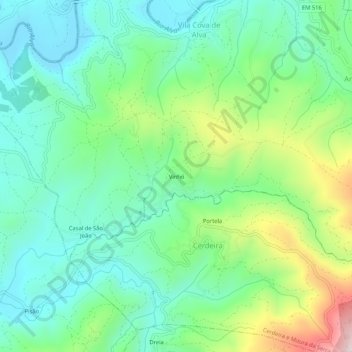 Carte topographique Vinhó, altitude, relief