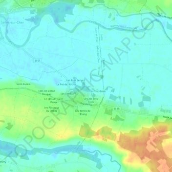 Carte topographique Les Grands Prés, altitude, relief