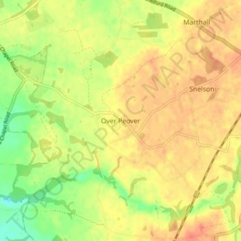 Carte topographique Over Peover, altitude, relief