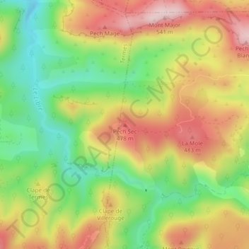 Carte topographique Pech Sec, altitude, relief