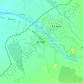Carte topographique Sheoganj, altitude, relief