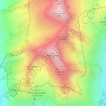 Carte topographique Kreuzspitze, altitude, relief