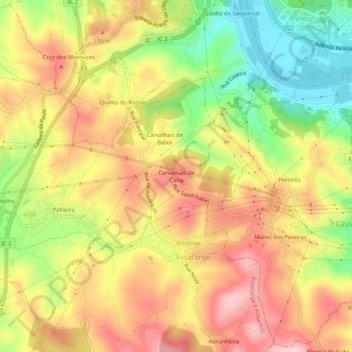 Carte topographique Carvalhais de Cima, altitude, relief