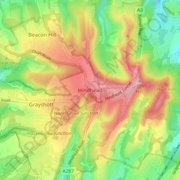 Carte topographique Hindhead, altitude, relief