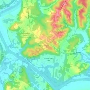 Carte topographique Valley View Acres, altitude, relief