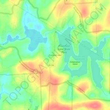 Carte topographique Promised Land, altitude, relief