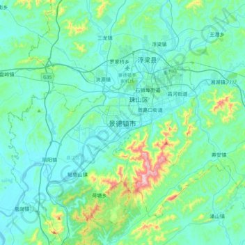 Carte topographique Jingdezhen, altitude, relief