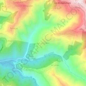 Carte topographique Agouni n Telslent, altitude, relief