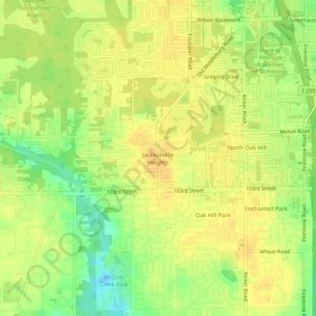 Carte topographique Jacksonville Heights, altitude, relief