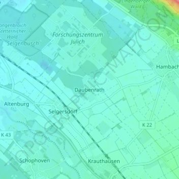 Carte topographique Daubenrath, altitude, relief