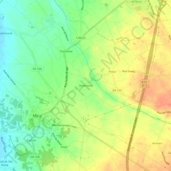 Carte topographique Valeirinha, altitude, relief