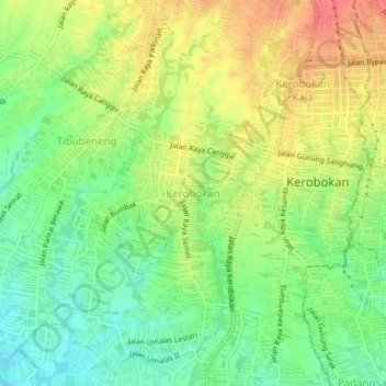 Carte topographique Kerobokan, altitude, relief