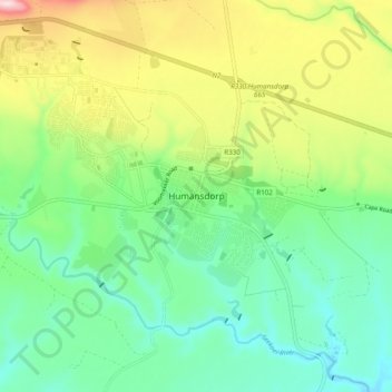 Carte topographique Humansdorp, altitude, relief