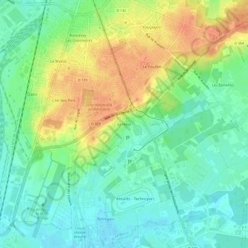 Carte topographique Le Houx, altitude, relief